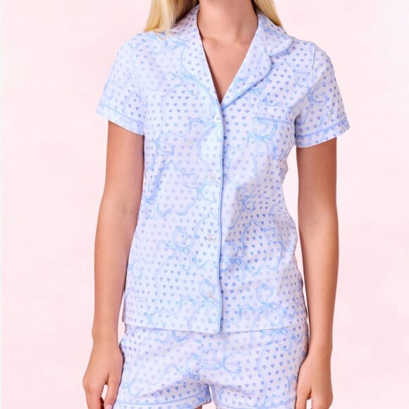 NEW Roller Rabbit Luna Bow Hearts Polo Pajama Set - Picture 1 of 7